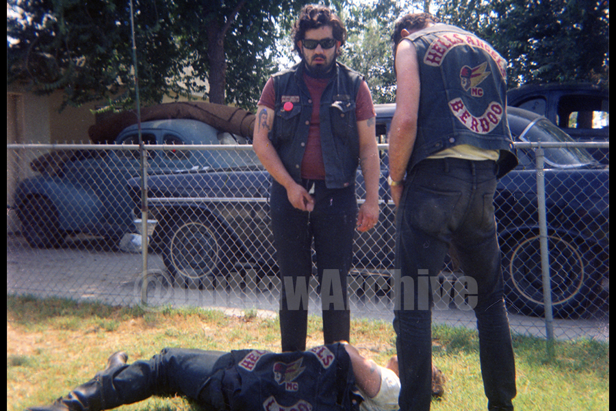Photographs of 1960s Hells Angels members being patched into the club.
